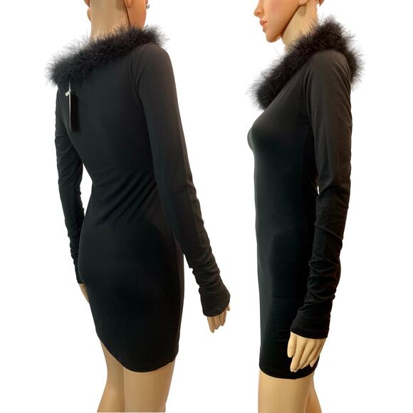 NEW Vintage Nadia Aboulhosn Mini Dress Black Marabou Trim - Picture 8 of 8